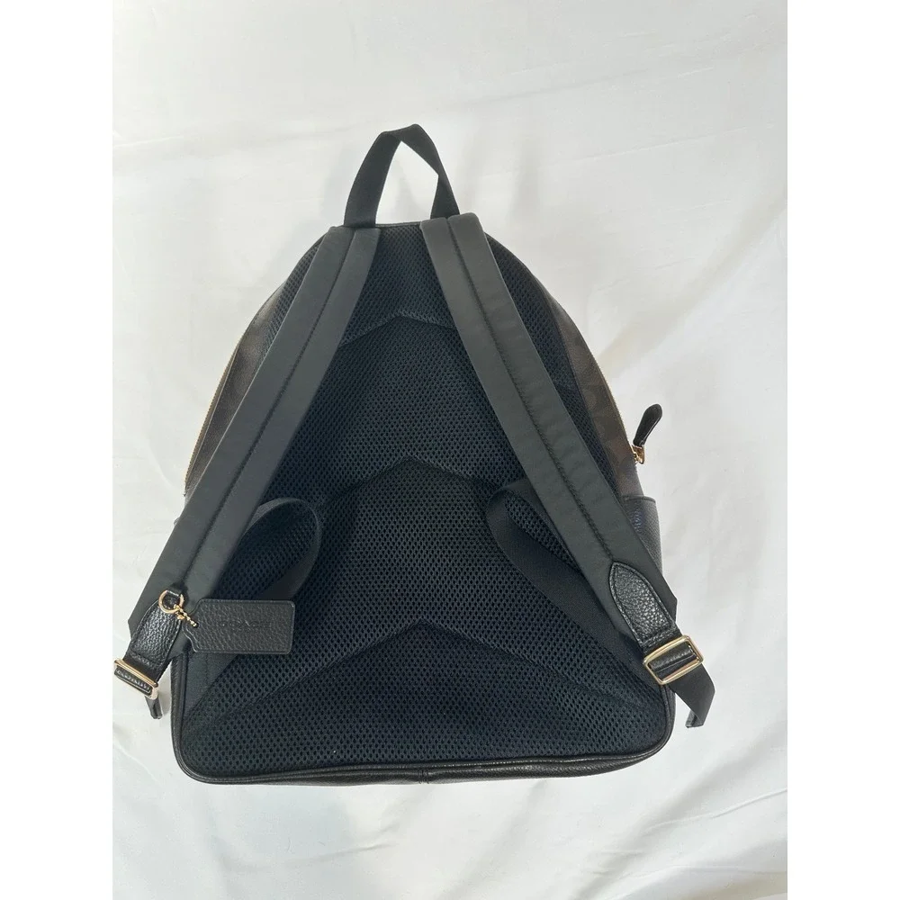 Coach Court Backpack‎ Signature Canvas Black Brown Leather E2221-5695
